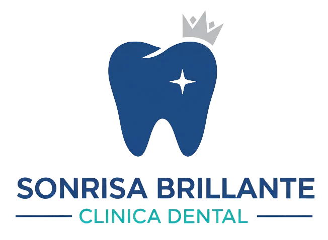 Logo showing a stylized tooth with a crown and sparkle, featuring text 'SONRISA BRILLANTE CLINICA DENTAL' with horizontal lines